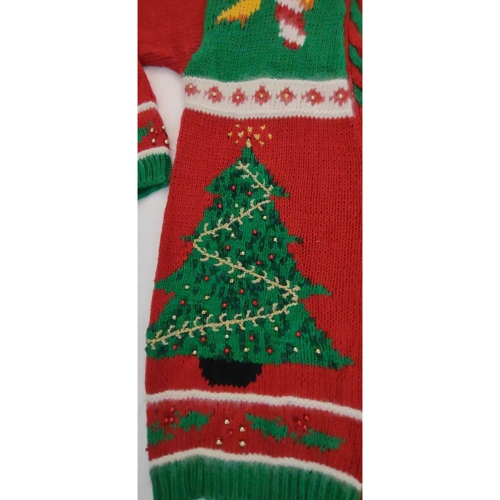 Jennifer Moore Vintage CHRISTMAS Sweater Hand Knit Beads Bows Three Women Size M - Picture 6 of 13